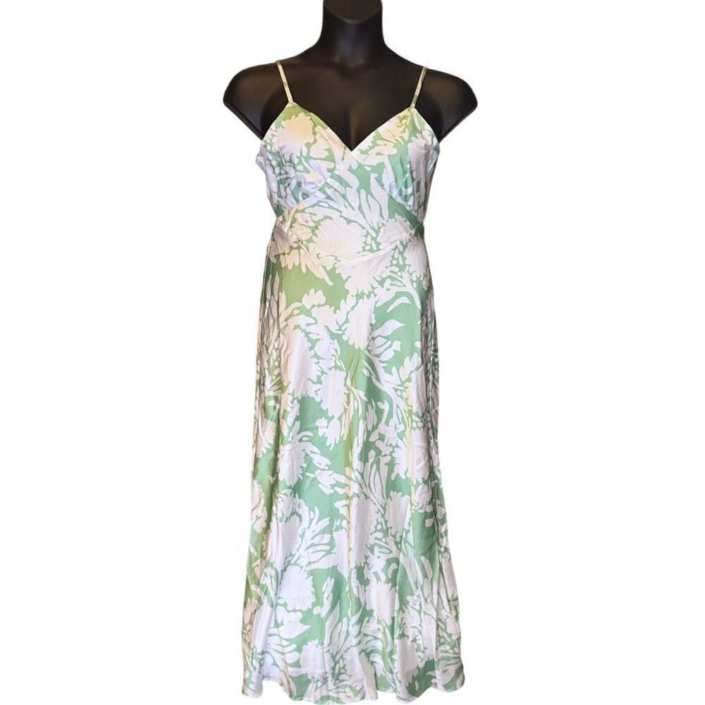 Adora Eucalyptus Floral Silky Satin Open-Back Tie Maxi Dress NEW - Picture 8 of 13